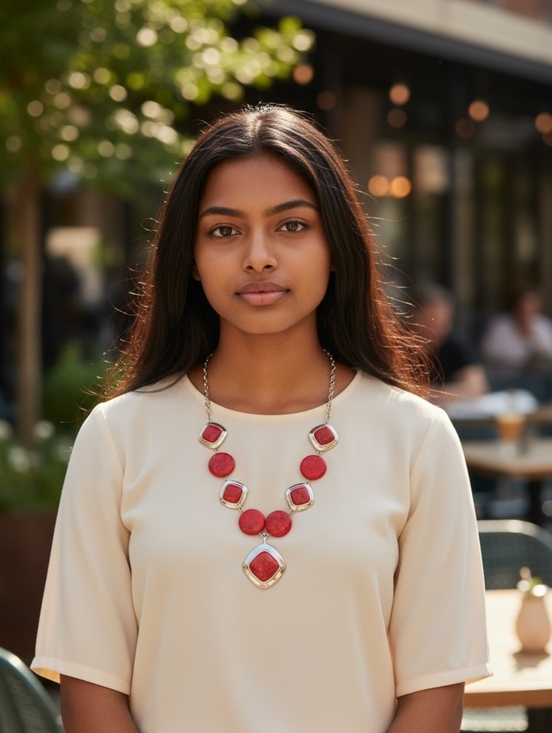 Jewelry - Pink Stone Statement Necklace with Gold Tone Setting Adjustable Chain